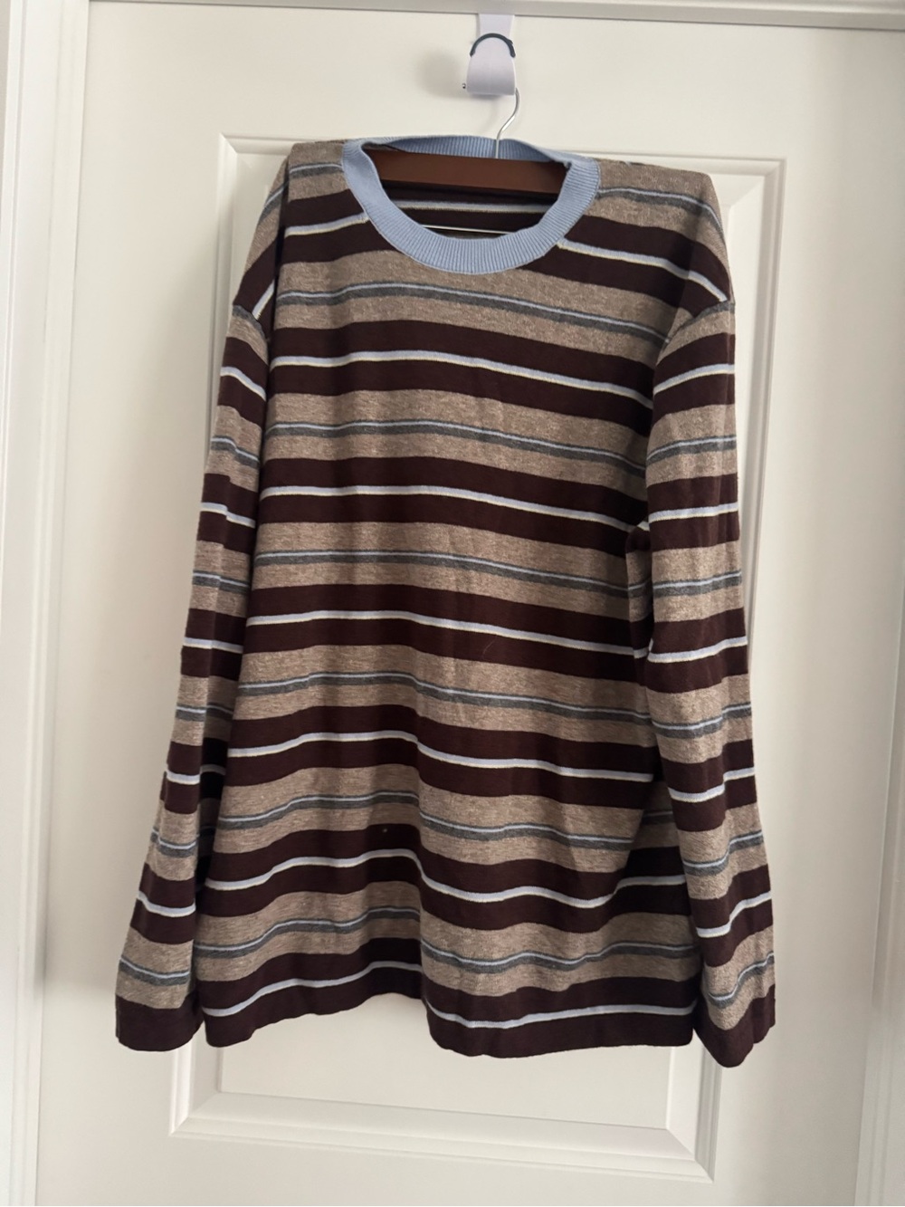 Wool Striped Long-Sleeve Crewneck - Brown/Beige/Light Blue